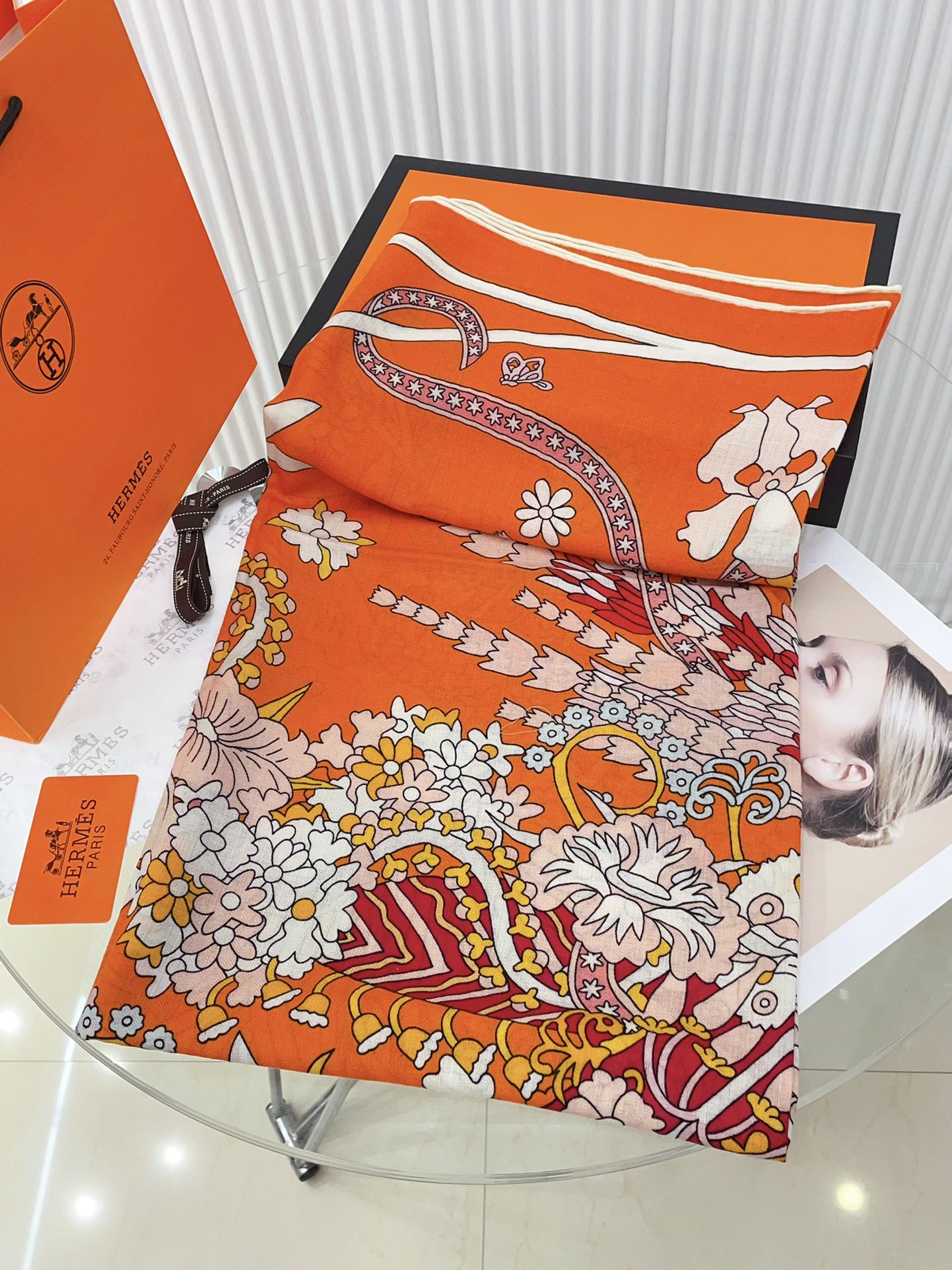 La Danse Du Printemps Scarf 140 In Orange Colorful Cashmere And Silk 344365