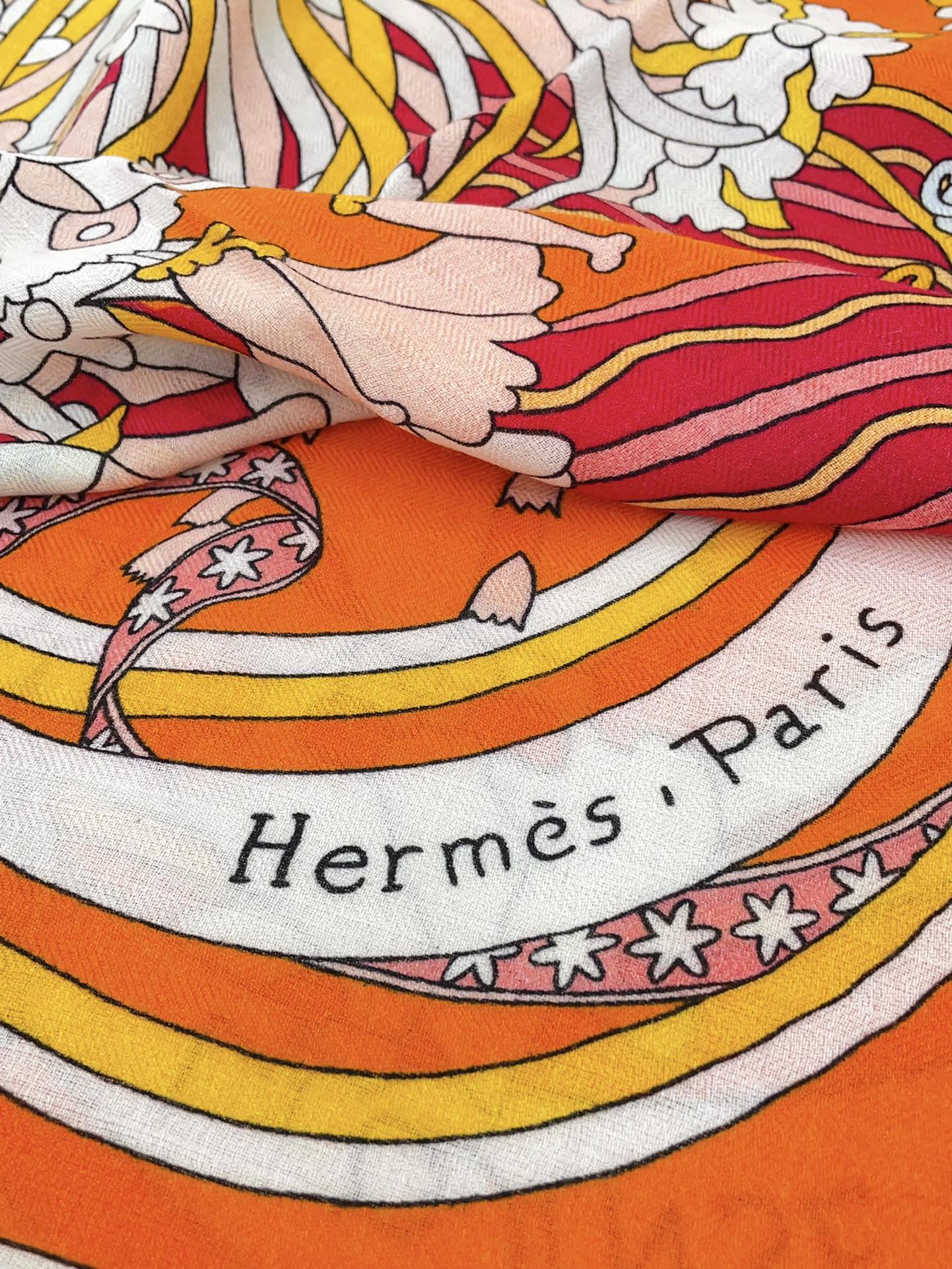 La Danse Du Printemps Scarf 140 In Orange Colorful Cashmere And Silk 344365