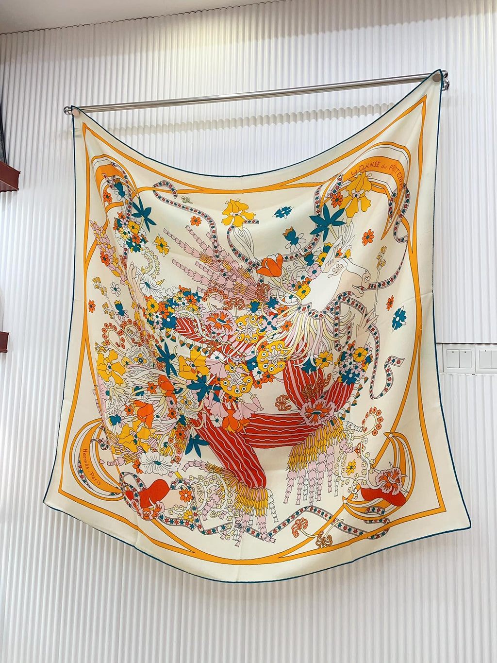 La Danse Du Printemps Scarf 140 In Yellow Colorful Cashmere And Silk 344366