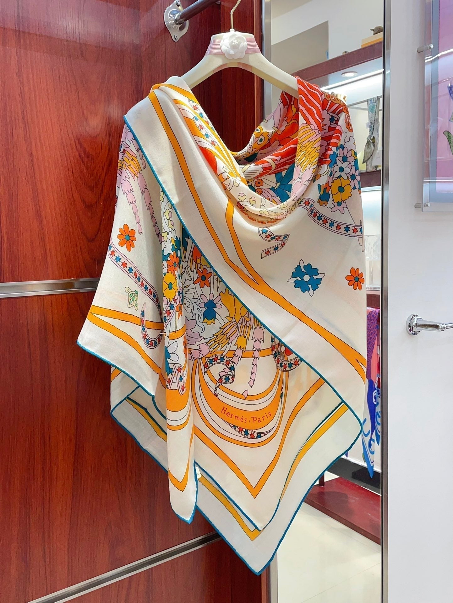 La Danse Du Printemps Scarf 140 In Yellow Colorful Cashmere And Silk 344366