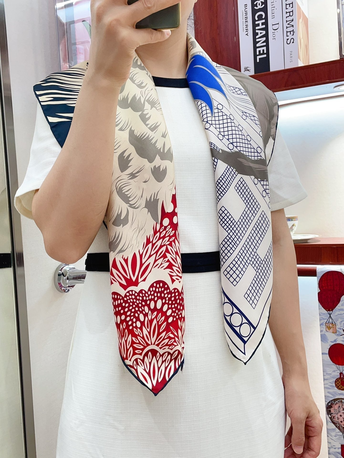 Cocoricooooo! Scarf 90 CM In Red Blue Colorful Silk Twill 348776