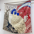 Cocoricooooo! Scarf 90 CM In Red Blue Colorful Silk Twill 348776