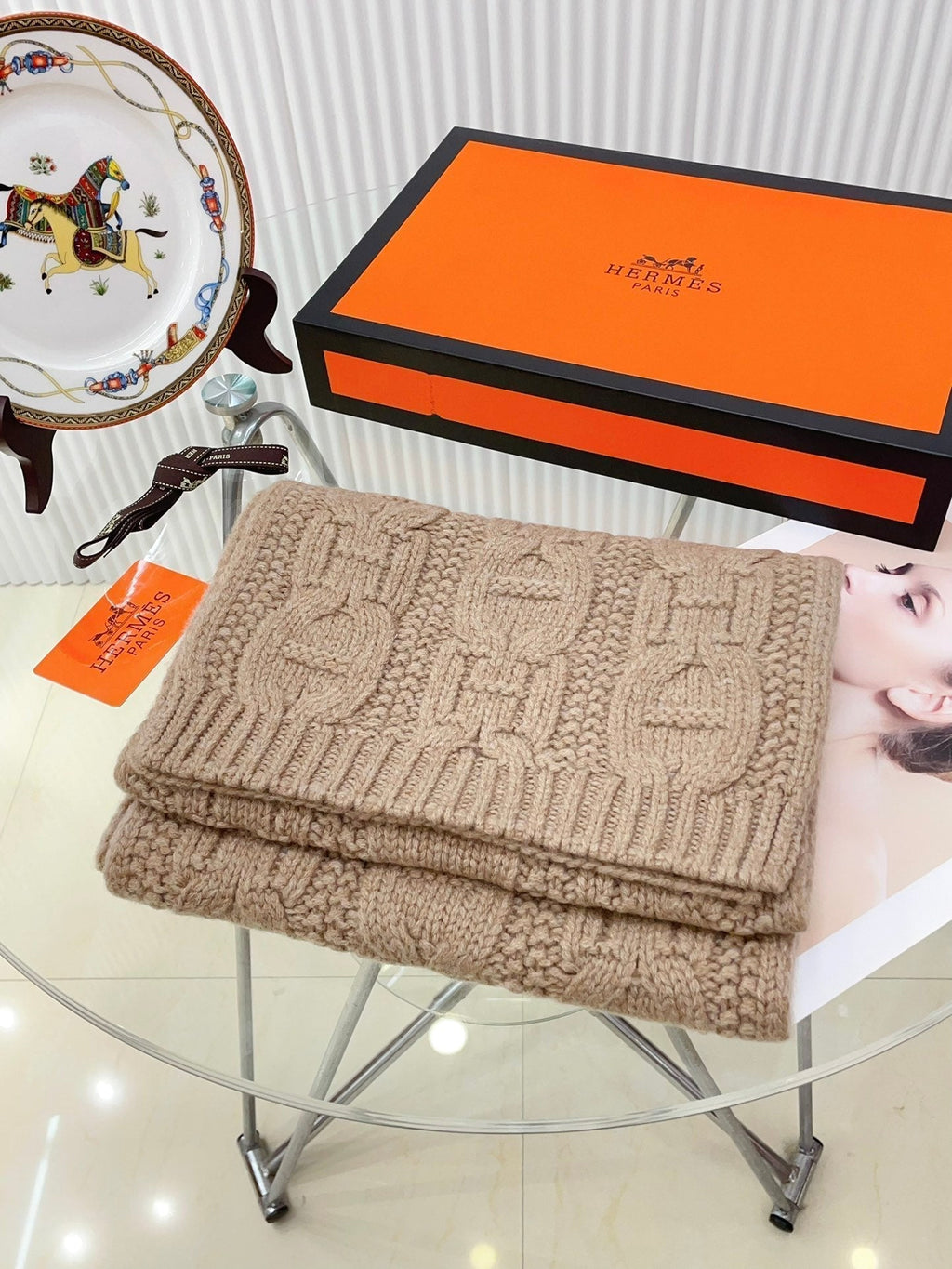 Faubourg Muffler Scarf 170 CM Beige Cashmere Handwoven 356201