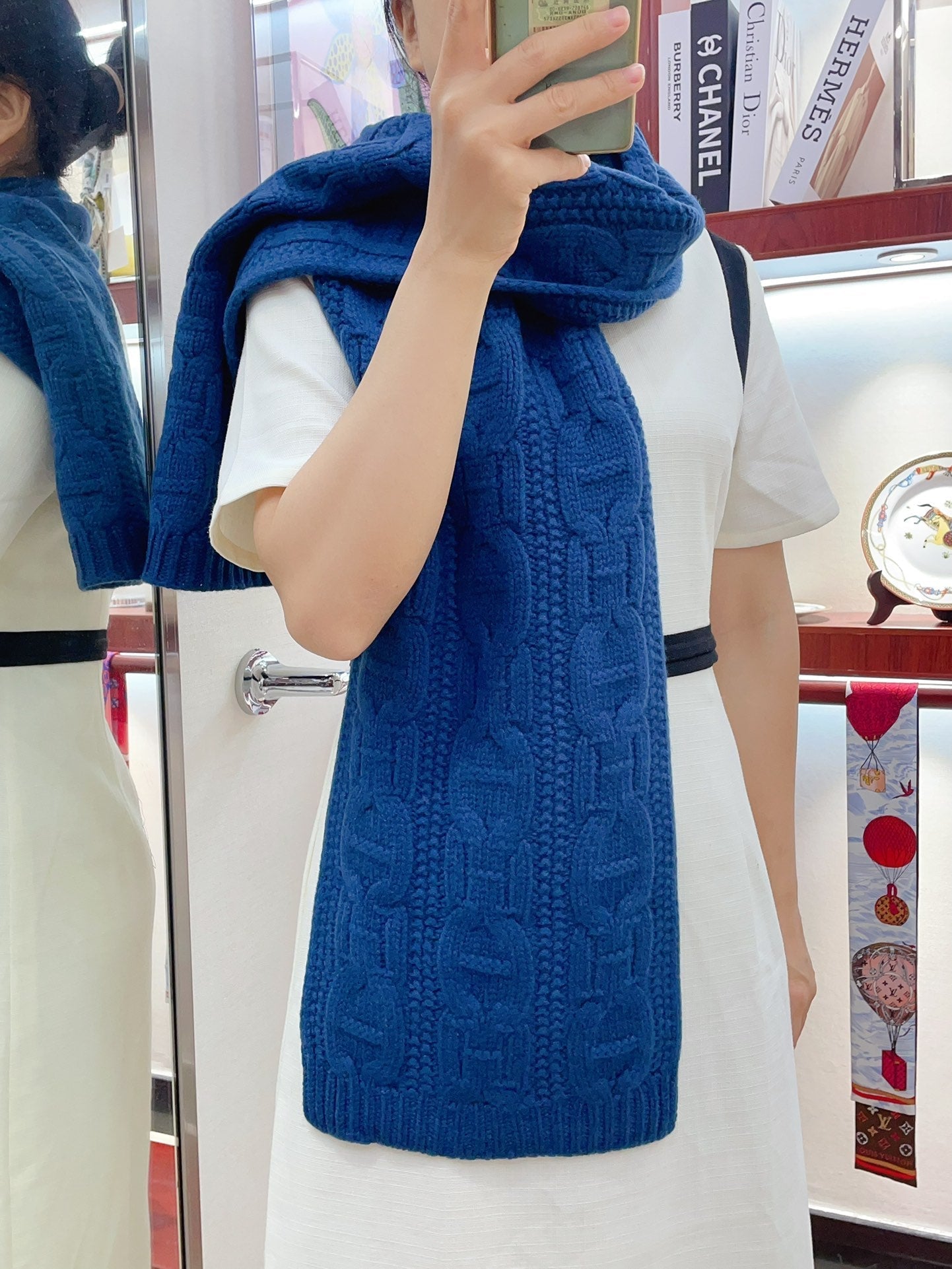 Faubourg Muffler Scarf 170 CM Blue Cashmere Handwoven  356202
