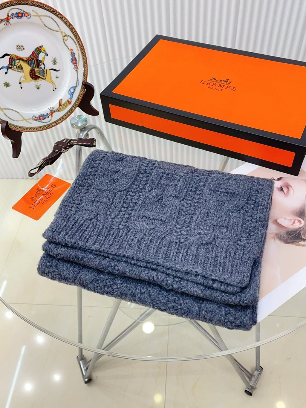 Faubourg Muffler Scarf 170 CM Grey Cashmere Handwoven 356204