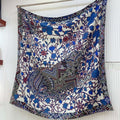 Le Jaguar Et Le Colibri Shawl 135 CM Blue Colorful Cashmere And Silk 357902