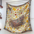 Le Jaguar Et Le Colibri Shawl 135 CM Yellow Colorful Cashmere And Silk 357903