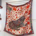 Le Jaguar Et Le Colibri Shawl 135 CM Red Colorful Cashmere And Silk  357904