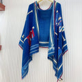 Les Sangles En Finesse Rectangle Scarf 180 CM In Dark Blue Colorful Cashmere And Silk  373657