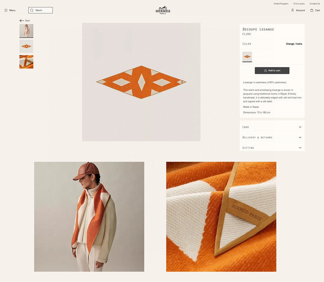 Diamond Shaped Scarf 186 CM In Orange Mix White Cashmere 373671
