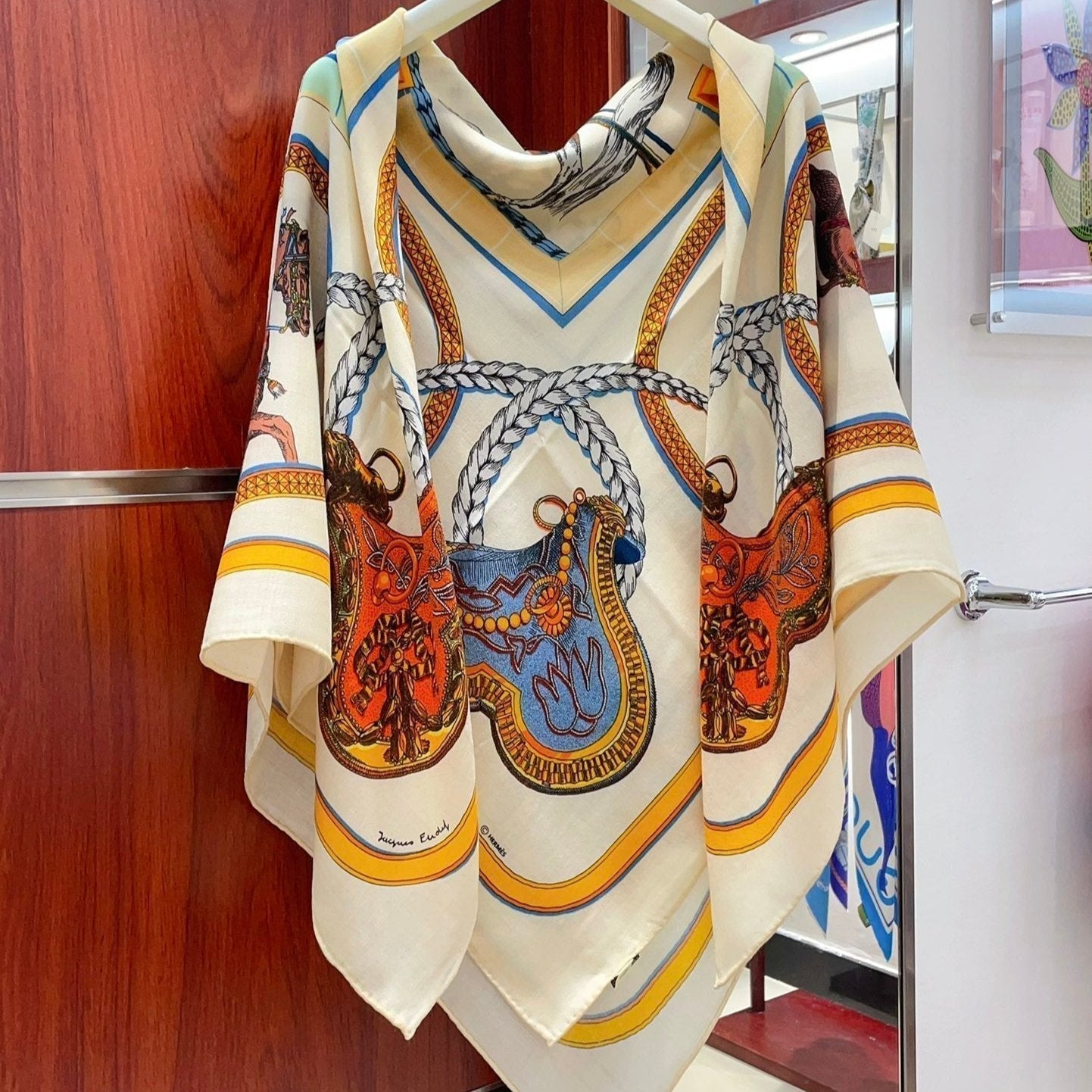 Grand Apparat Forever Scarf 140 CM In White Colorful Cashmere And Silk 378466