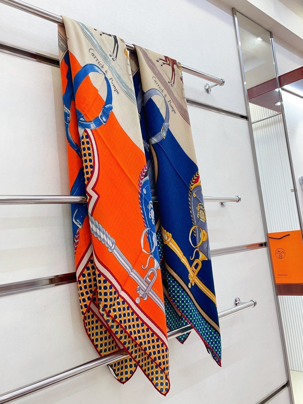 Silk Carrick a Pompe Scarf 140 CM In Orange Colorful Cashmere And Silk 381157