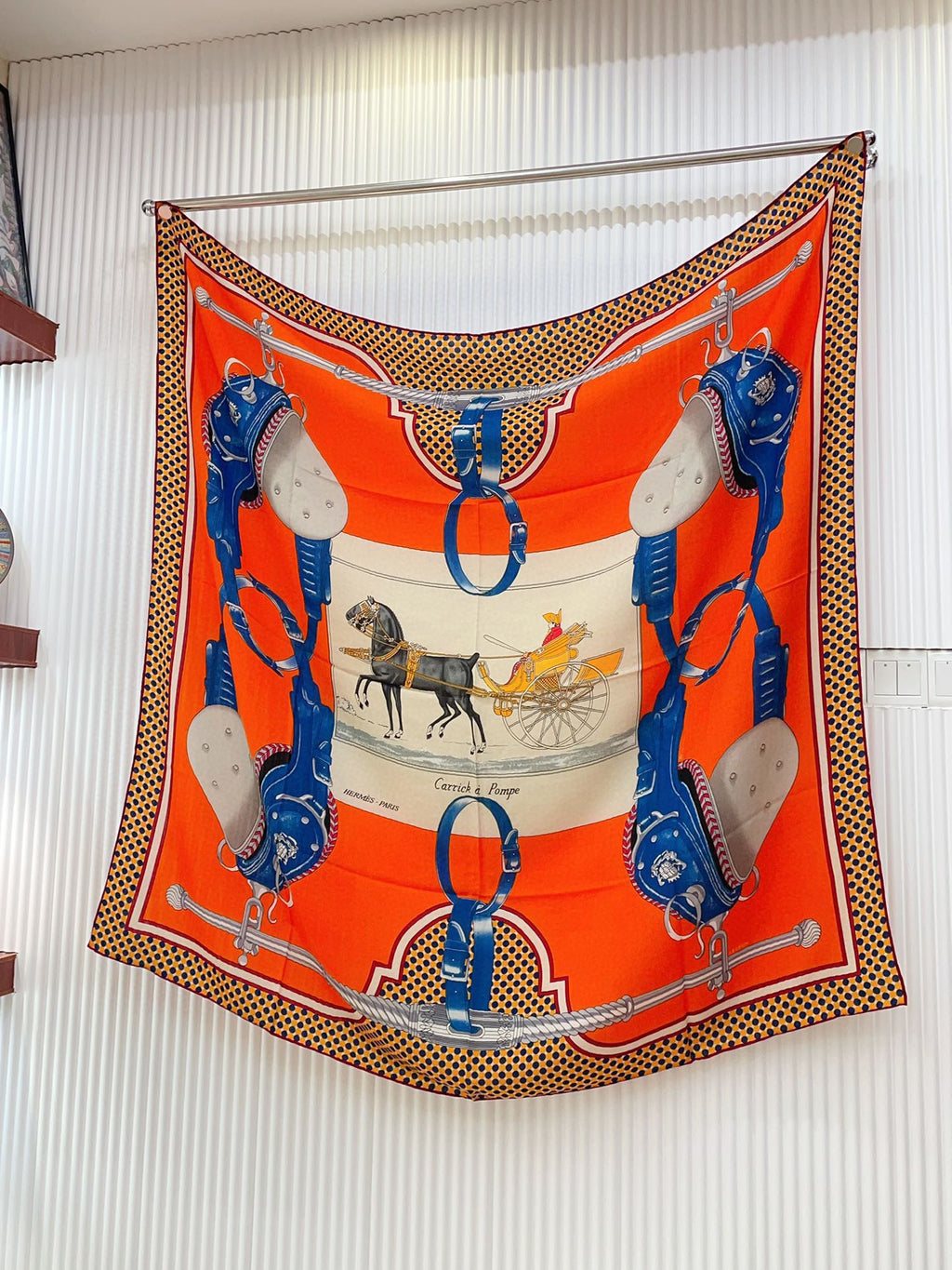 Silk Carrick a Pompe Scarf 140 CM In Orange Colorful Cashmere And Silk 381157