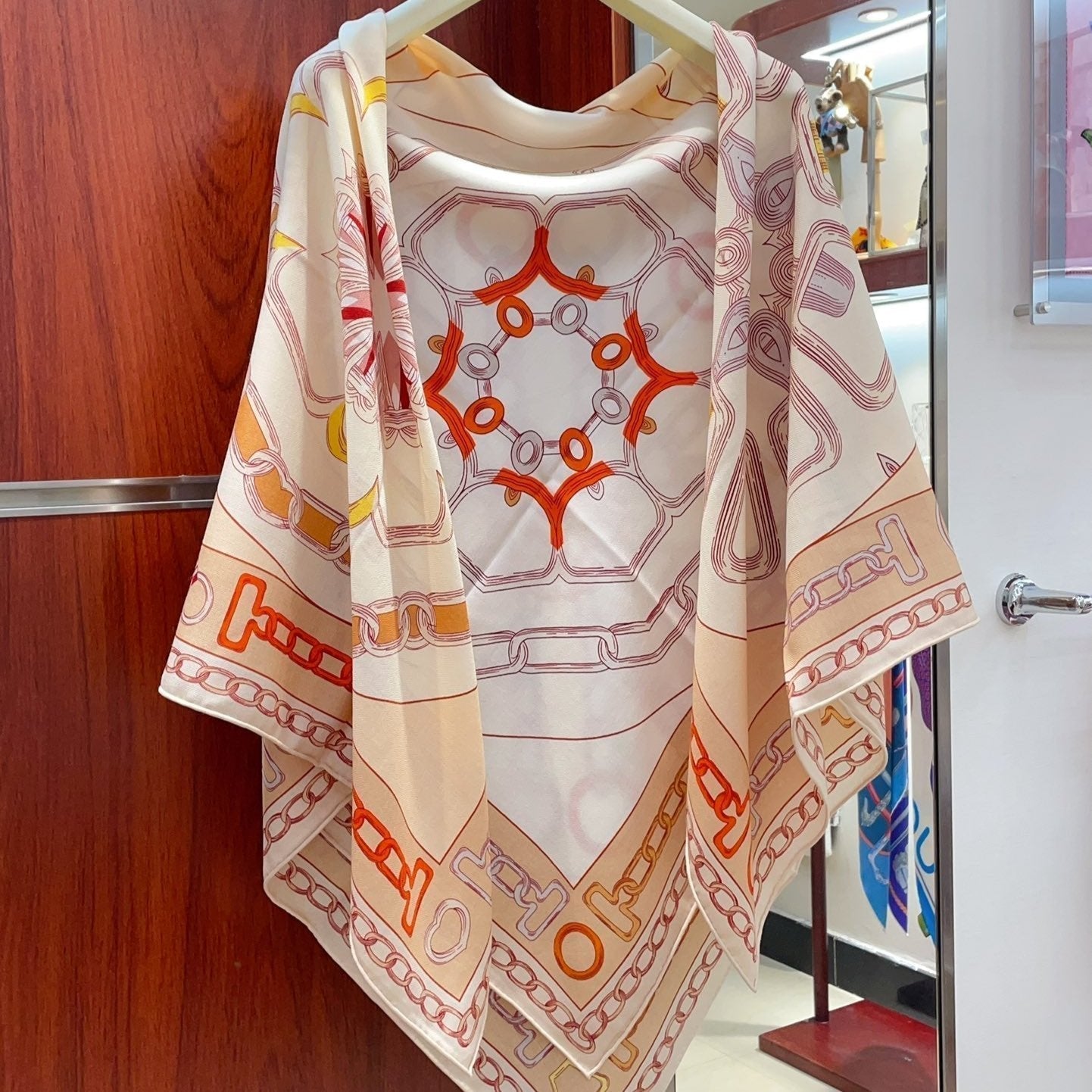 Effet Kaleidoscope Shawl 135 CM In Beige Colorful Cashmere And Silk 382610