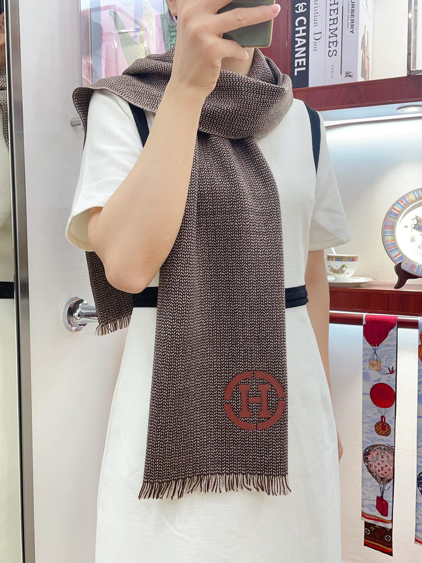 GRANITE MUFFLER 180 CM SCARF IN CARAMEL BROWN CASHMERE