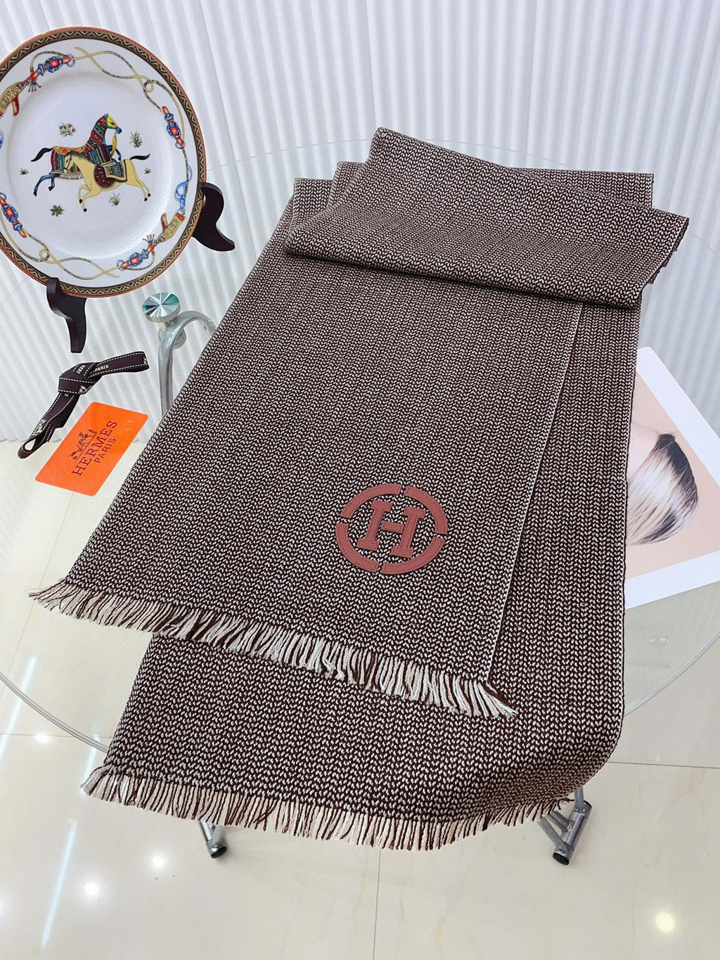 GRANITE MUFFLER 180 CM SCARF IN CARAMEL BROWN CASHMERE