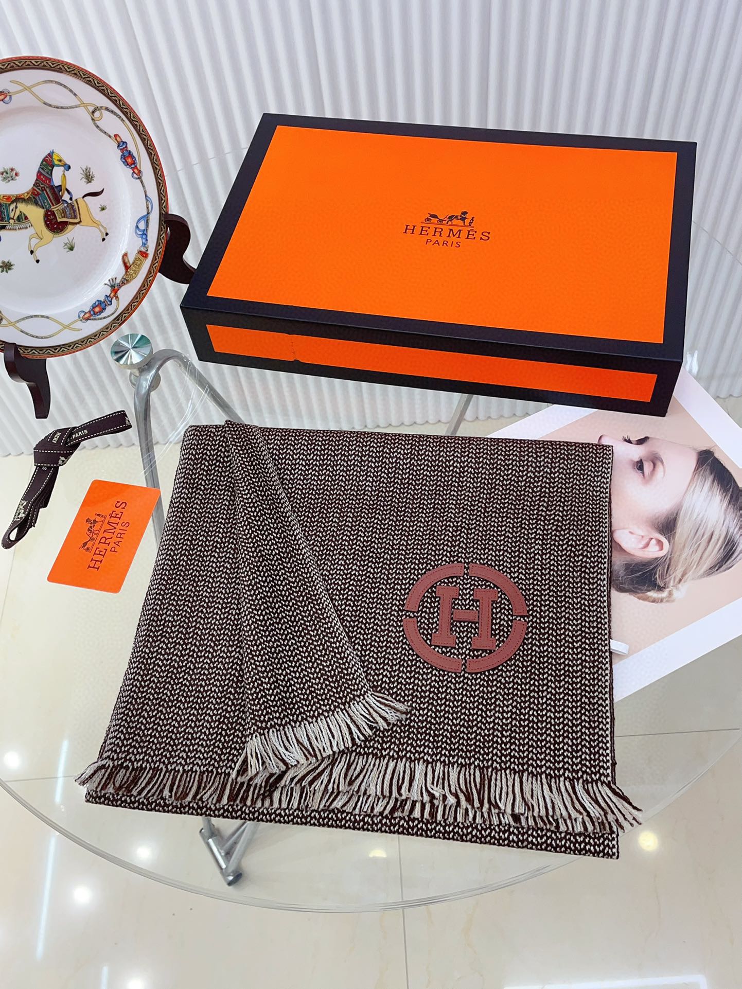 GRANITE MUFFLER 180 CM SCARF IN CARAMEL BROWN CASHMERE