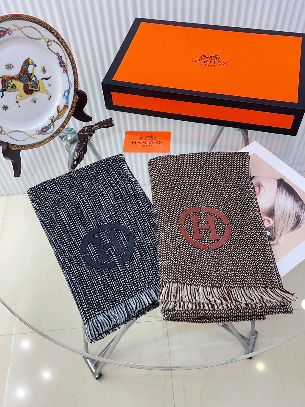GRANITE MUFFLER 180 CM SCARF IN CARAMEL BROWN CASHMERE