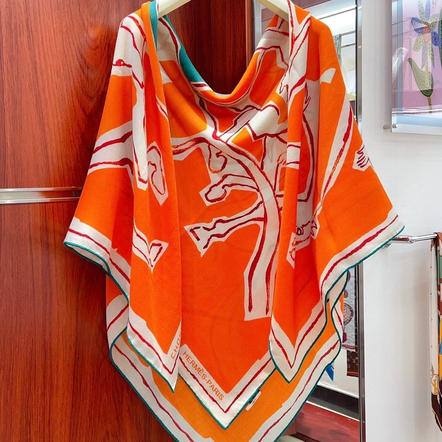 Choregraphie Equestre Pareo Scarf 140 CM Orange Colorful Cashmere And Silk 393170
