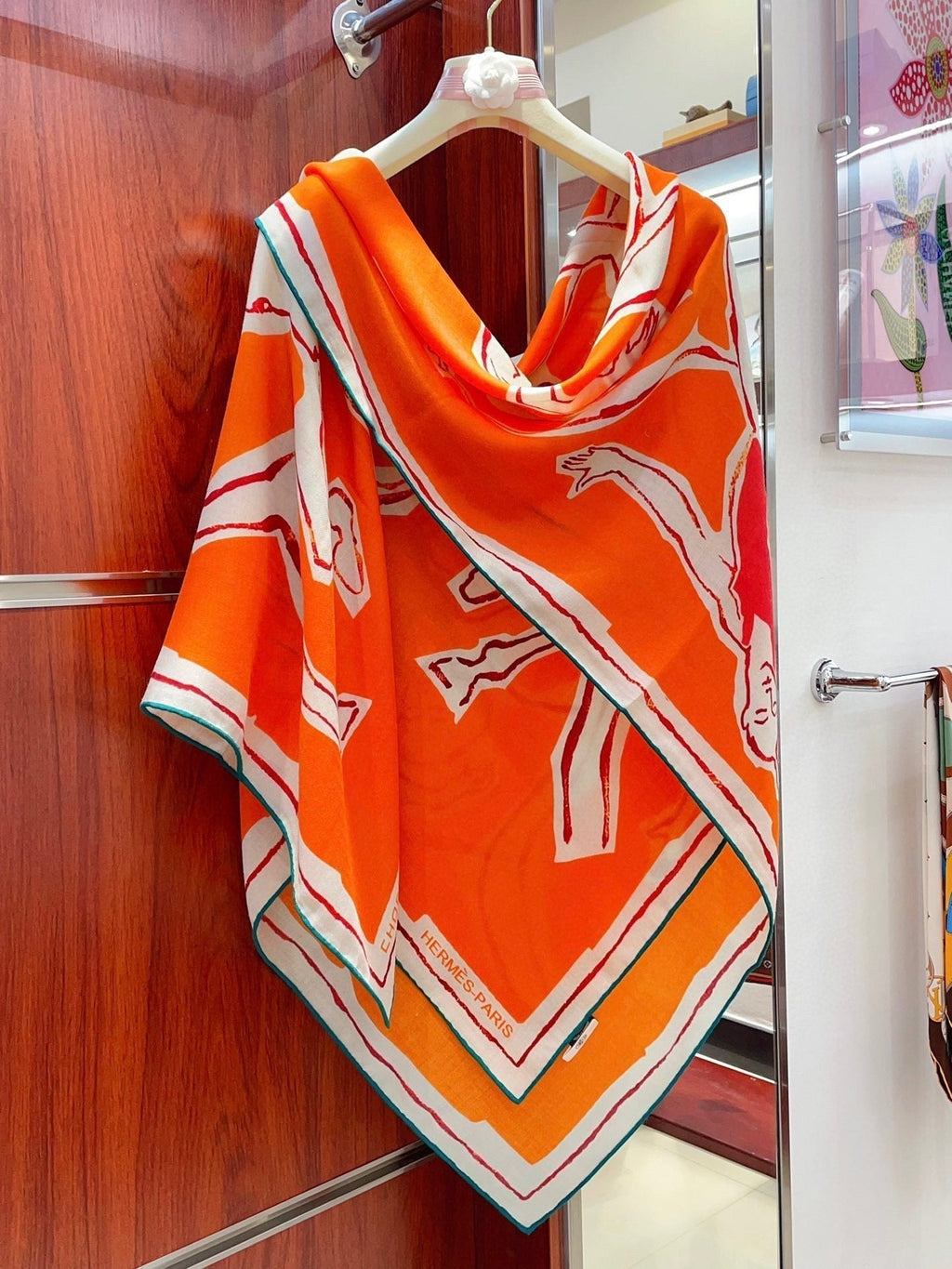 Choregraphie Equestre Scarf 140 CM Orange Colorful Cashmere And Silk 393170