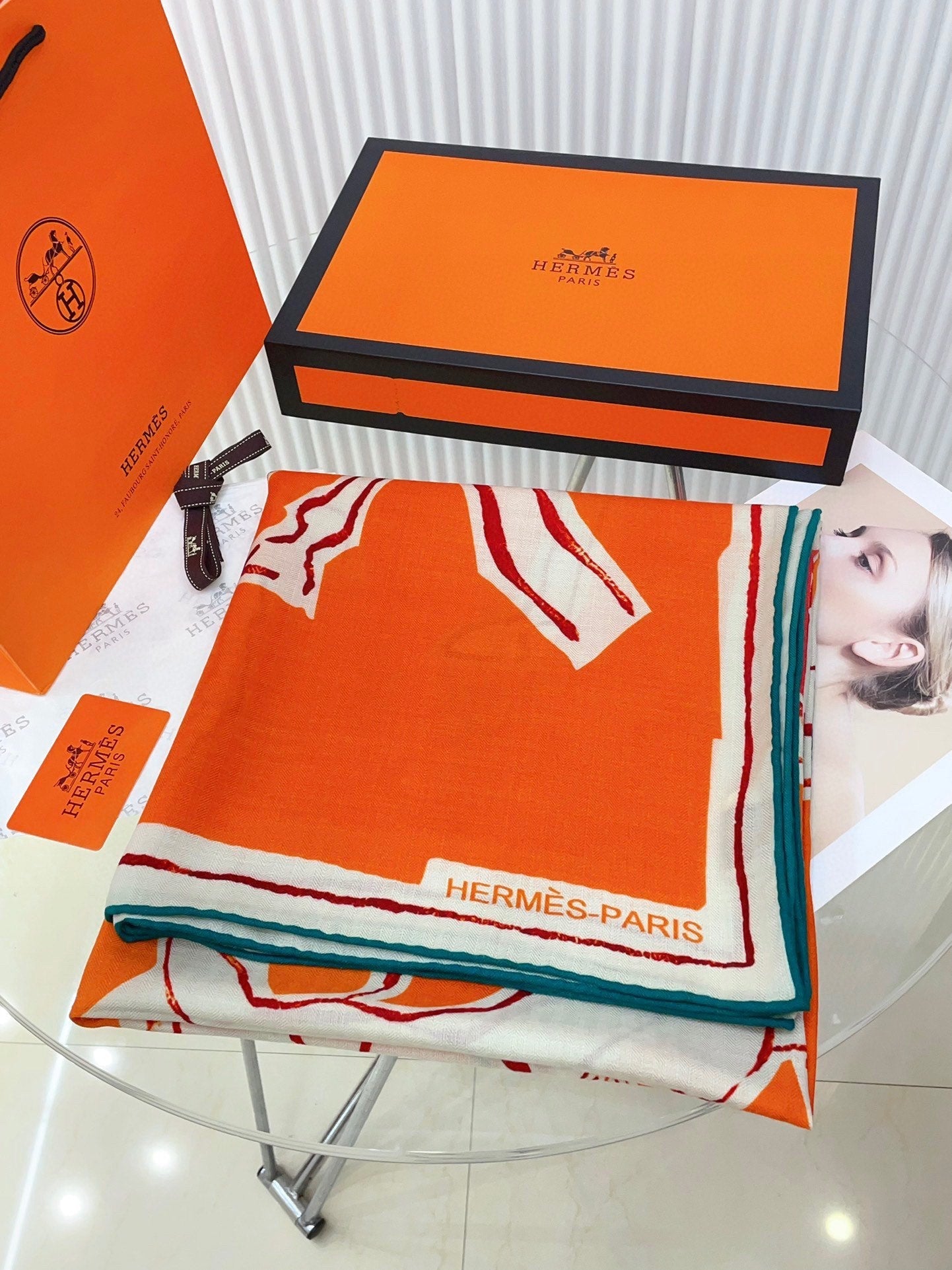 Choregraphie Equestre Pareo Scarf 140 CM Orange Colorful Cashmere And Silk 393170