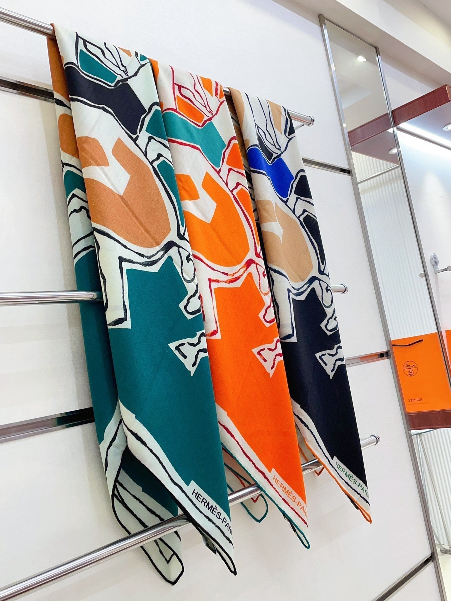Choregraphie Equestre Scarf 140 CM Orange Colorful Cashmere And Silk 393170