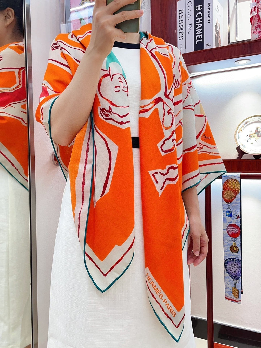 Choregraphie Equestre Pareo Scarf 140 CM Orange Colorful Cashmere And Silk 393170