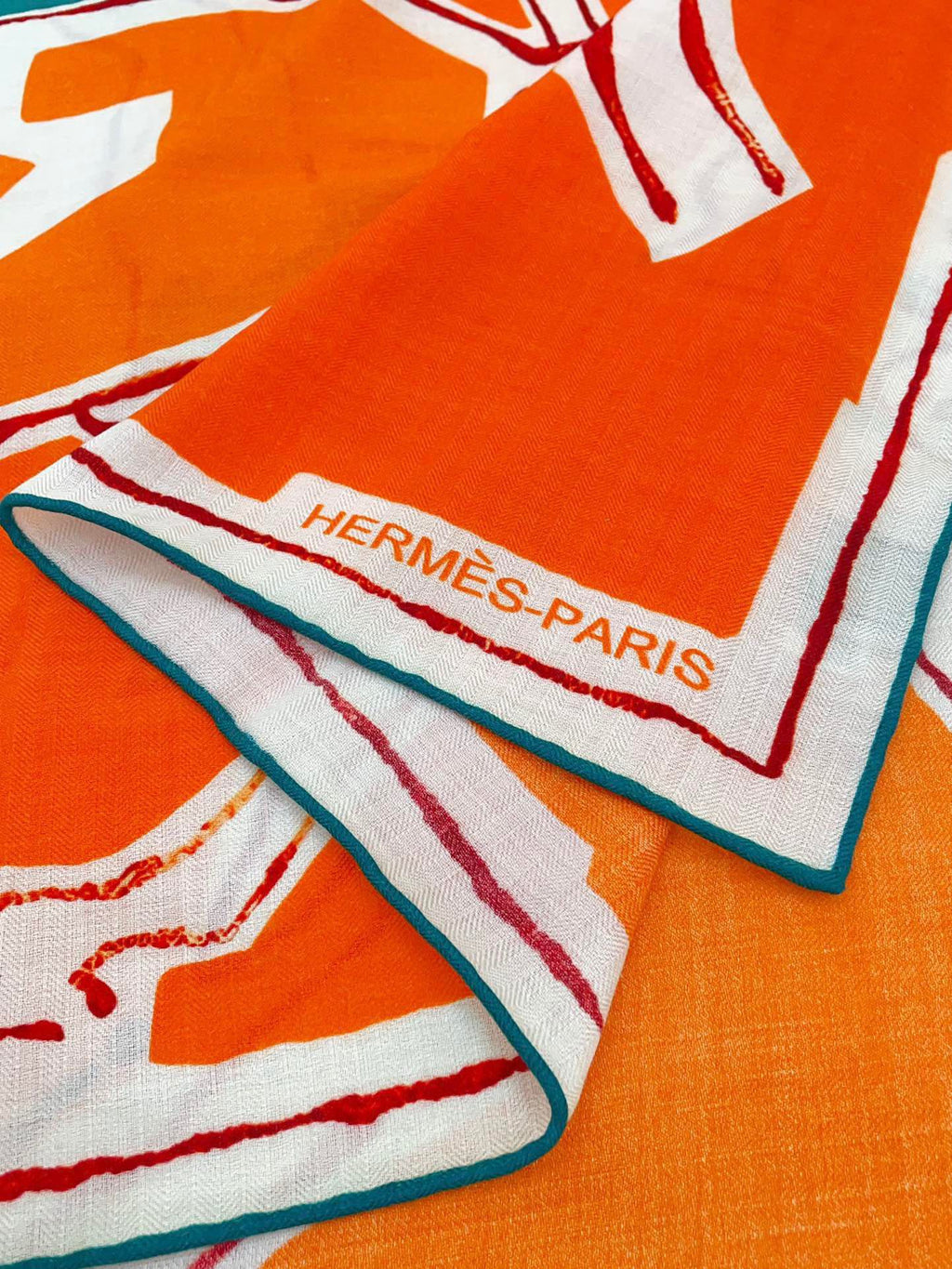 Choregraphie Equestre Scarf 140 CM Orange Colorful Cashmere And Silk 393170