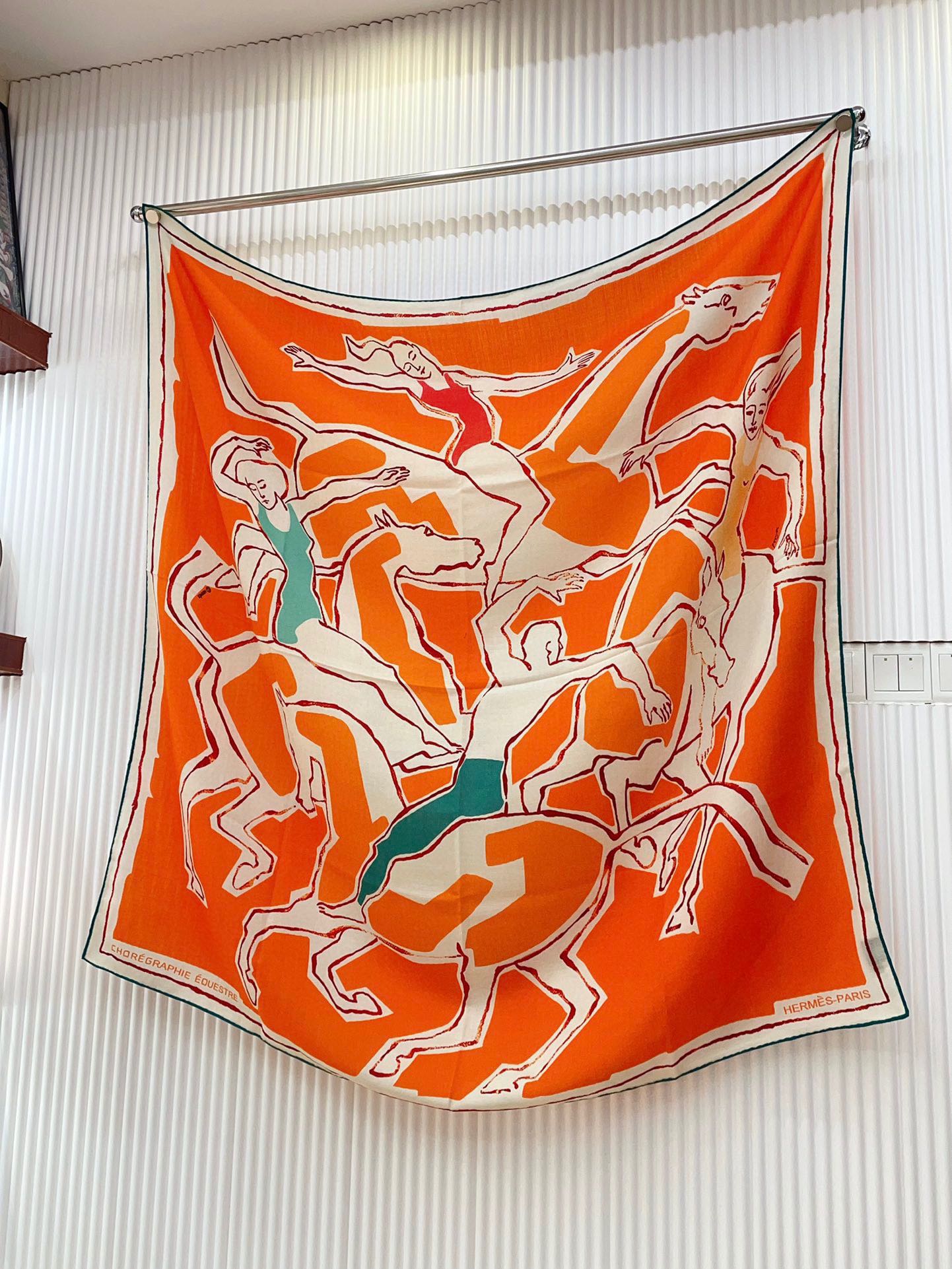 Choregraphie Equestre Scarf 140 CM Orange Colorful Cashmere And Silk 393170