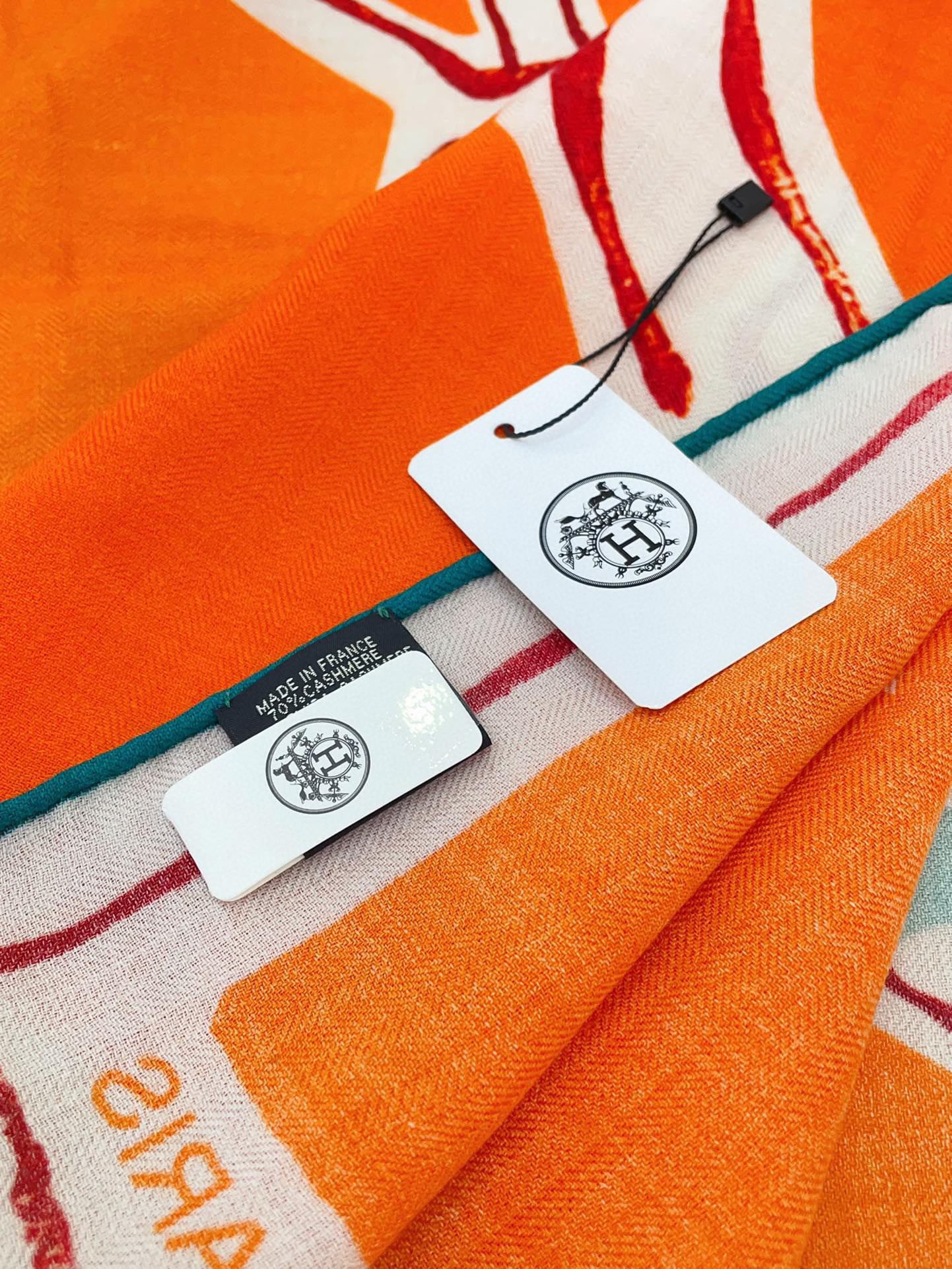 Choregraphie Equestre Scarf 140 CM Orange Colorful Cashmere And Silk 393170