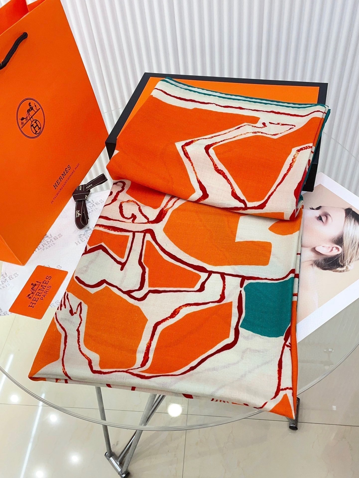 Choregraphie Equestre Pareo Scarf 140 CM Orange Colorful Cashmere And Silk 393170