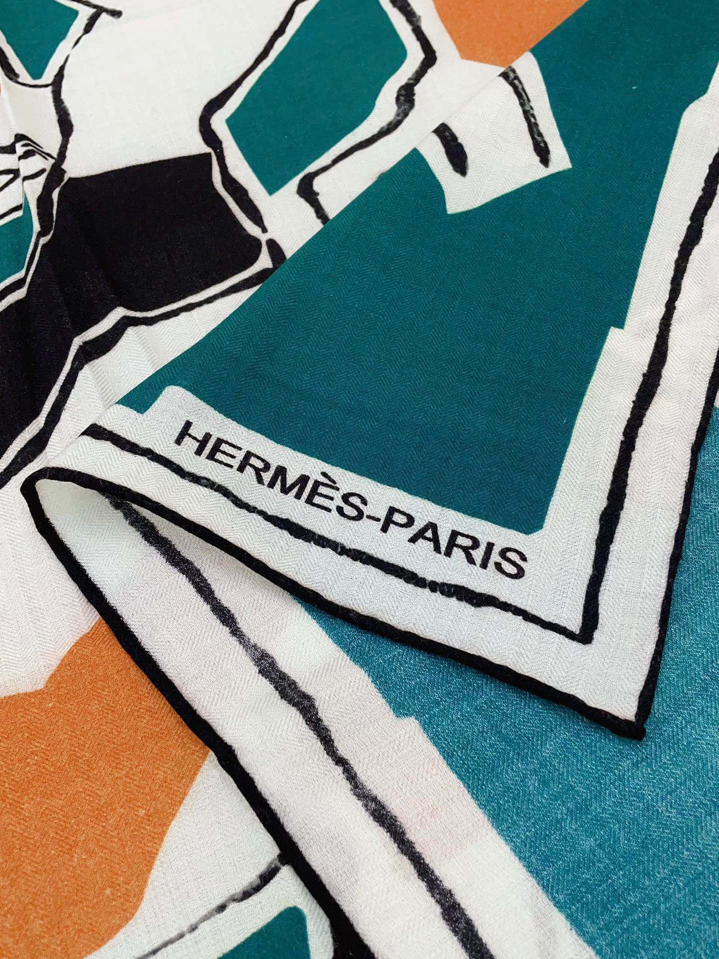 Choregraphie Equestre Scarf 140 CM Teal Blue Colorful Cashmere And Silk 393171