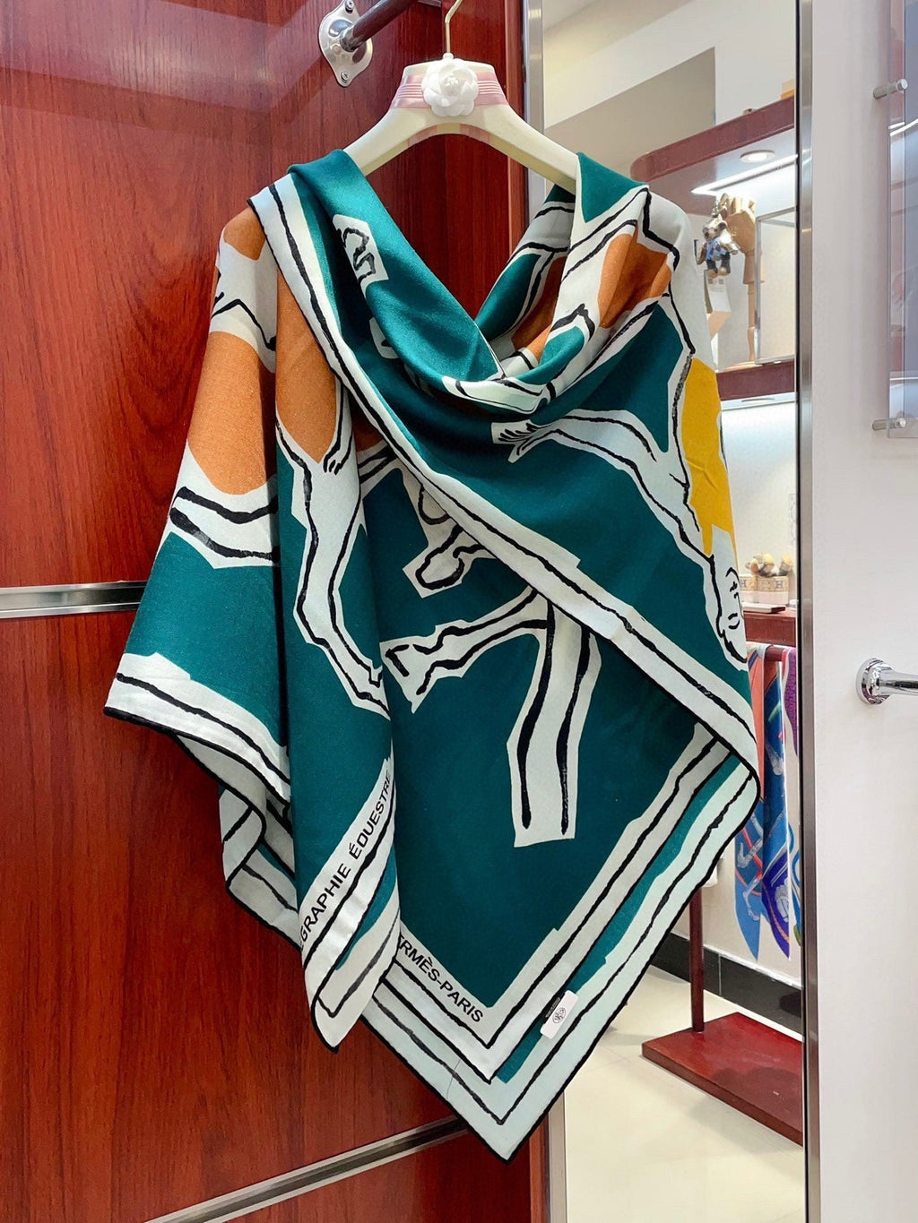 Choregraphie Equestre Pareo Scarf 140 CM Teal Blue Colorful Cashmere And Silk 393171