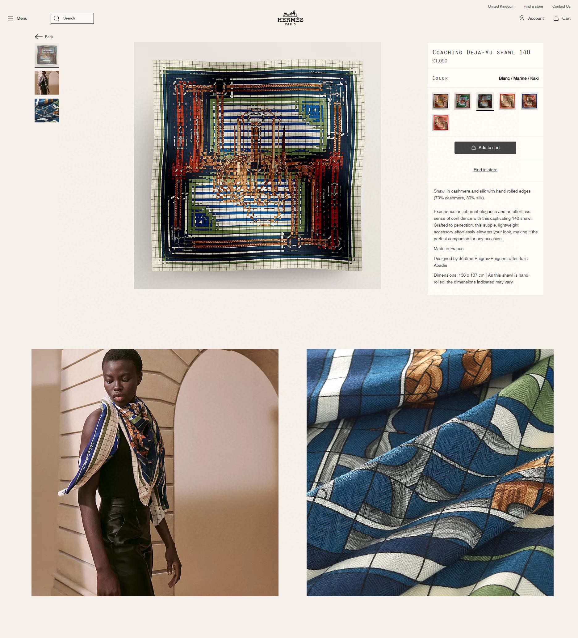 Coaching Deja-Vu Shawl 140 CM Dark Blue Colorful Cashmere And Silk 398262