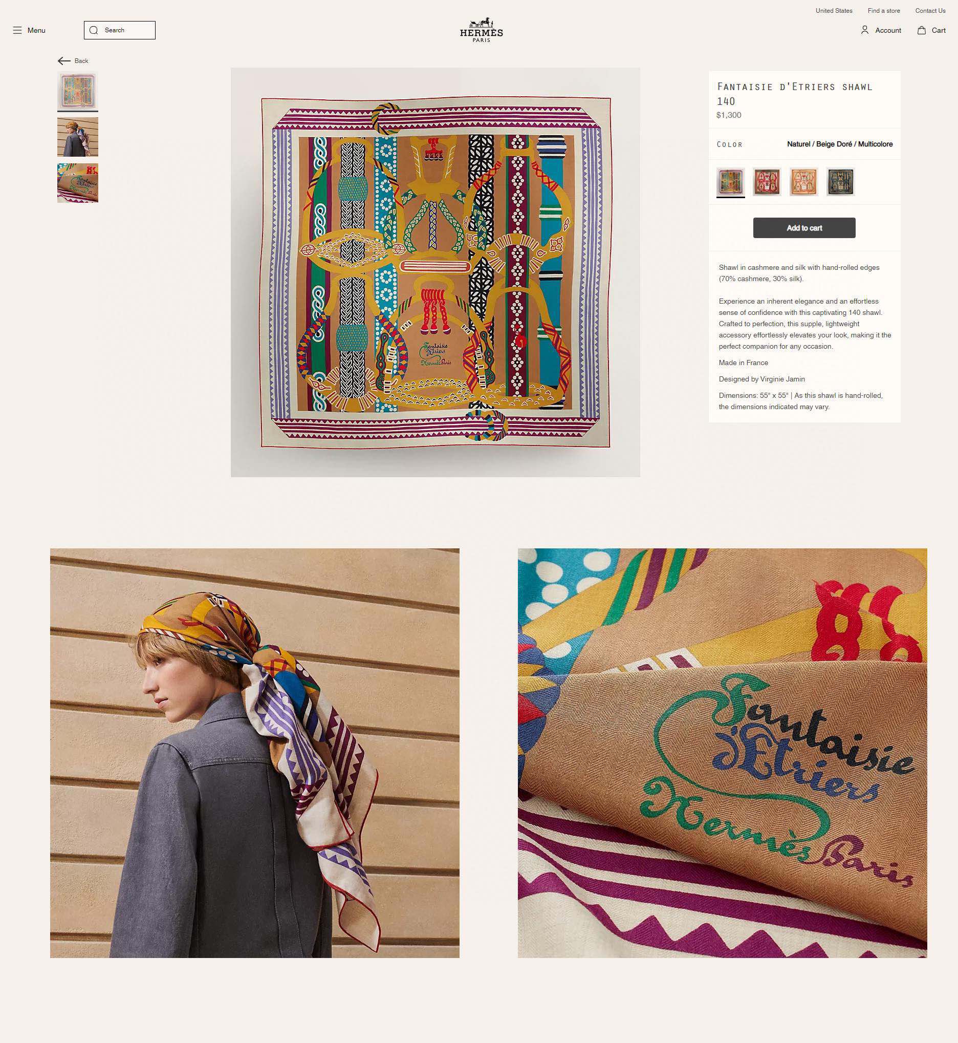 Fantaisie d'Etriers Shawl 135 CM Dark Yellow Colorful Cashmere And Silk 402080