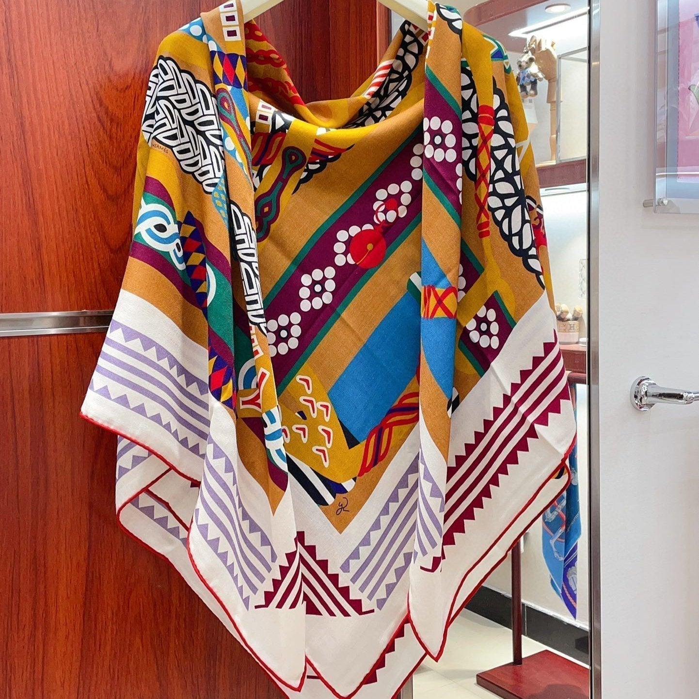 Fantaisie d'Etriers Shawl 135 CM Dark Yellow Colorful Cashmere And Silk 402080