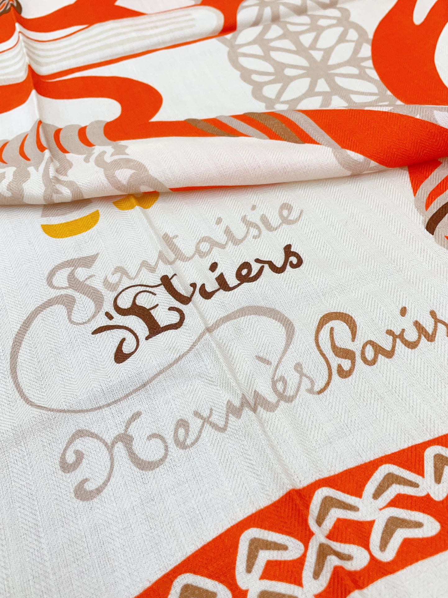 Fantaisie d'Etriers Shawl 135 CM Orange Colorful Cashmere And Silk 402081