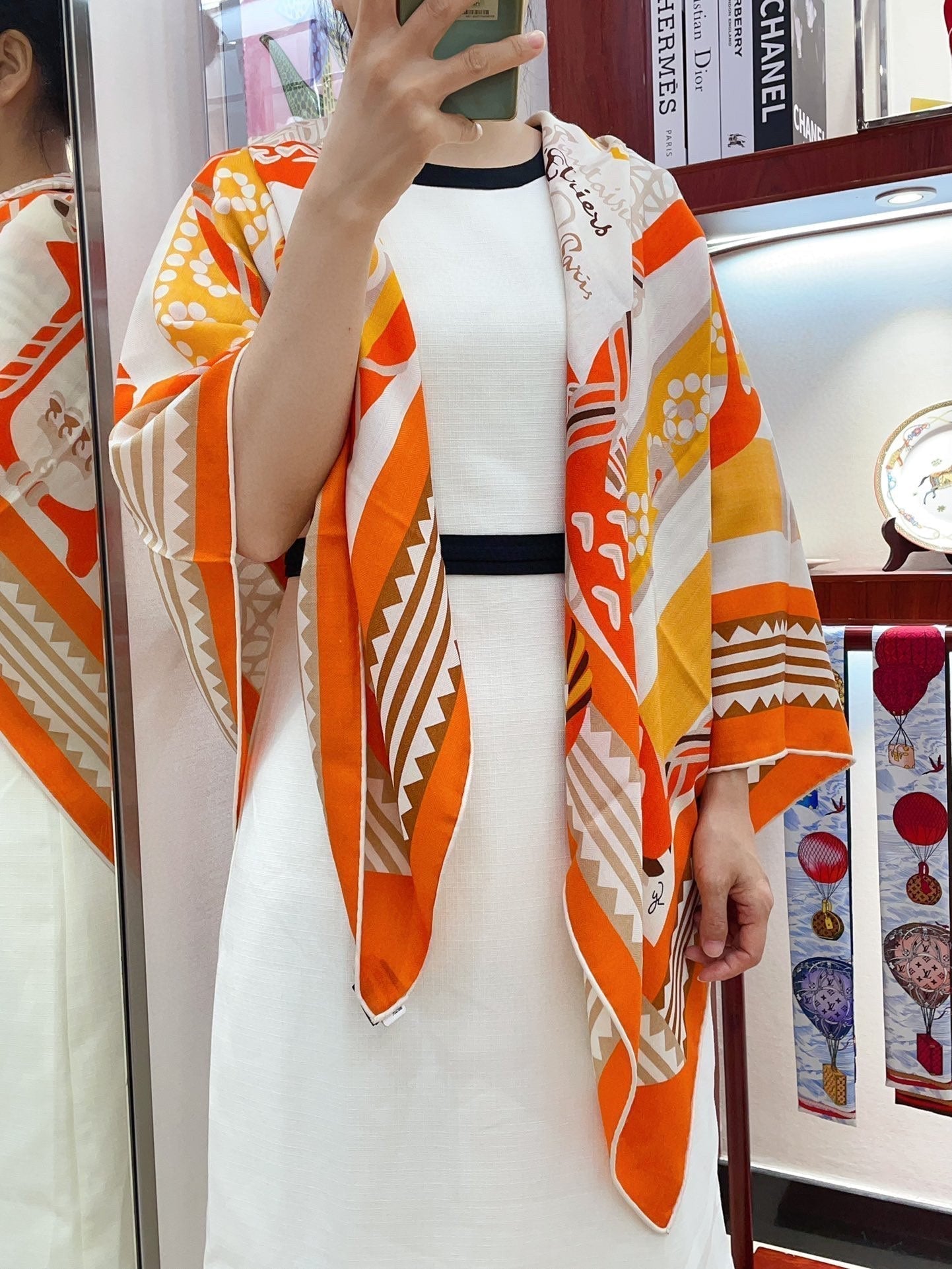 Fantaisie d'Etriers Shawl 135 CM Orange Colorful Cashmere And Silk 402081