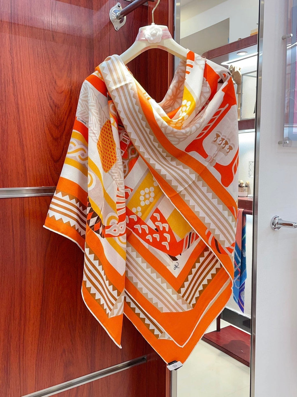 Fantaisie d'Etriers Shawl 135 CM Orange Colorful Cashmere And Silk 402081