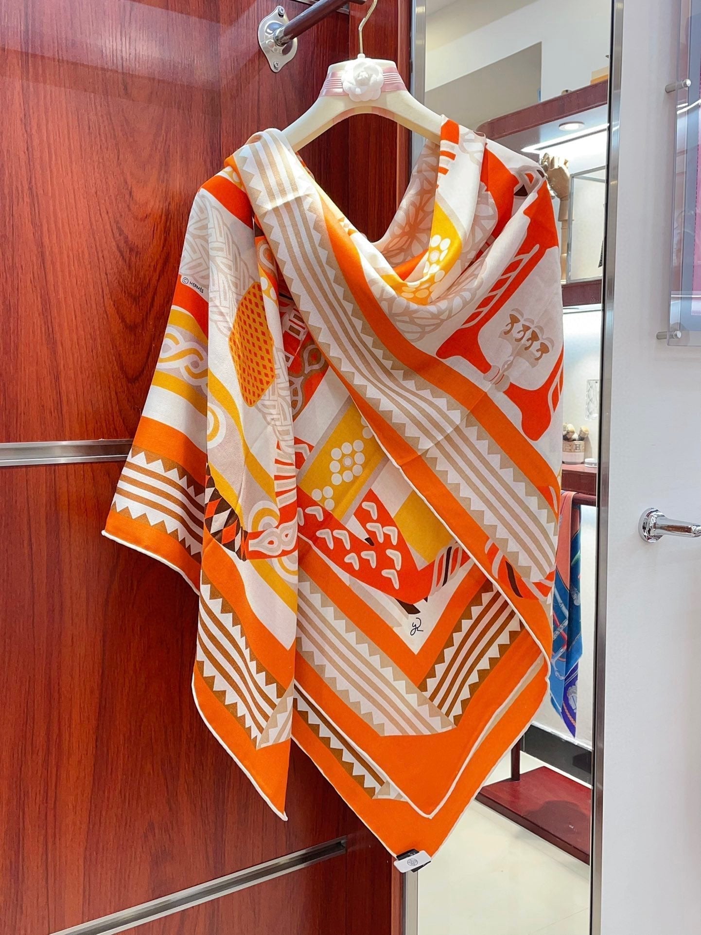 Fantaisie d'Etriers Shawl 135 CM Orange Colorful Cashmere And Silk 402081