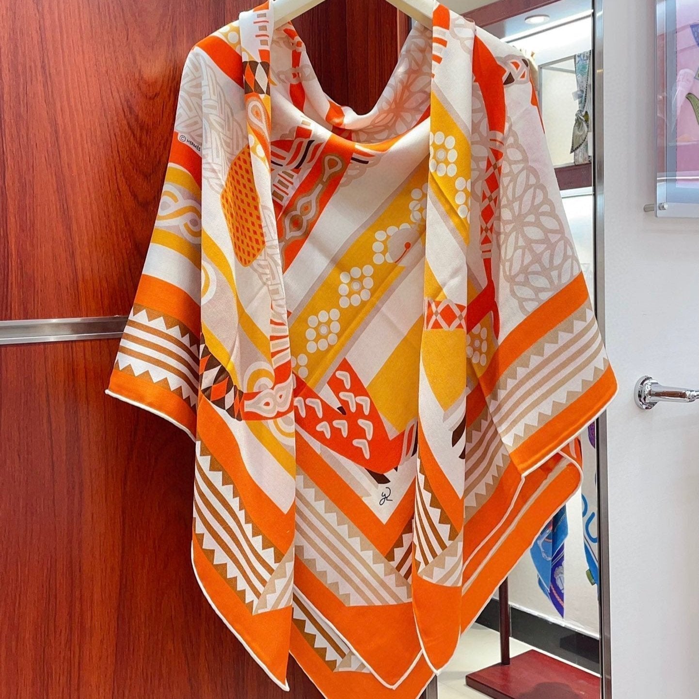 Fantaisie d'Etriers Shawl 135 CM Orange Colorful Cashmere And Silk 402081