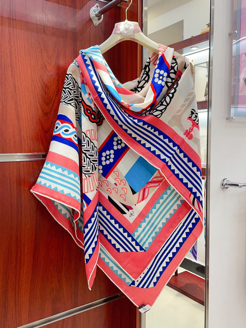 Fantaisie d'Etriers Shawl 135 CM Pink Colorful Cashmere And Silk 402082