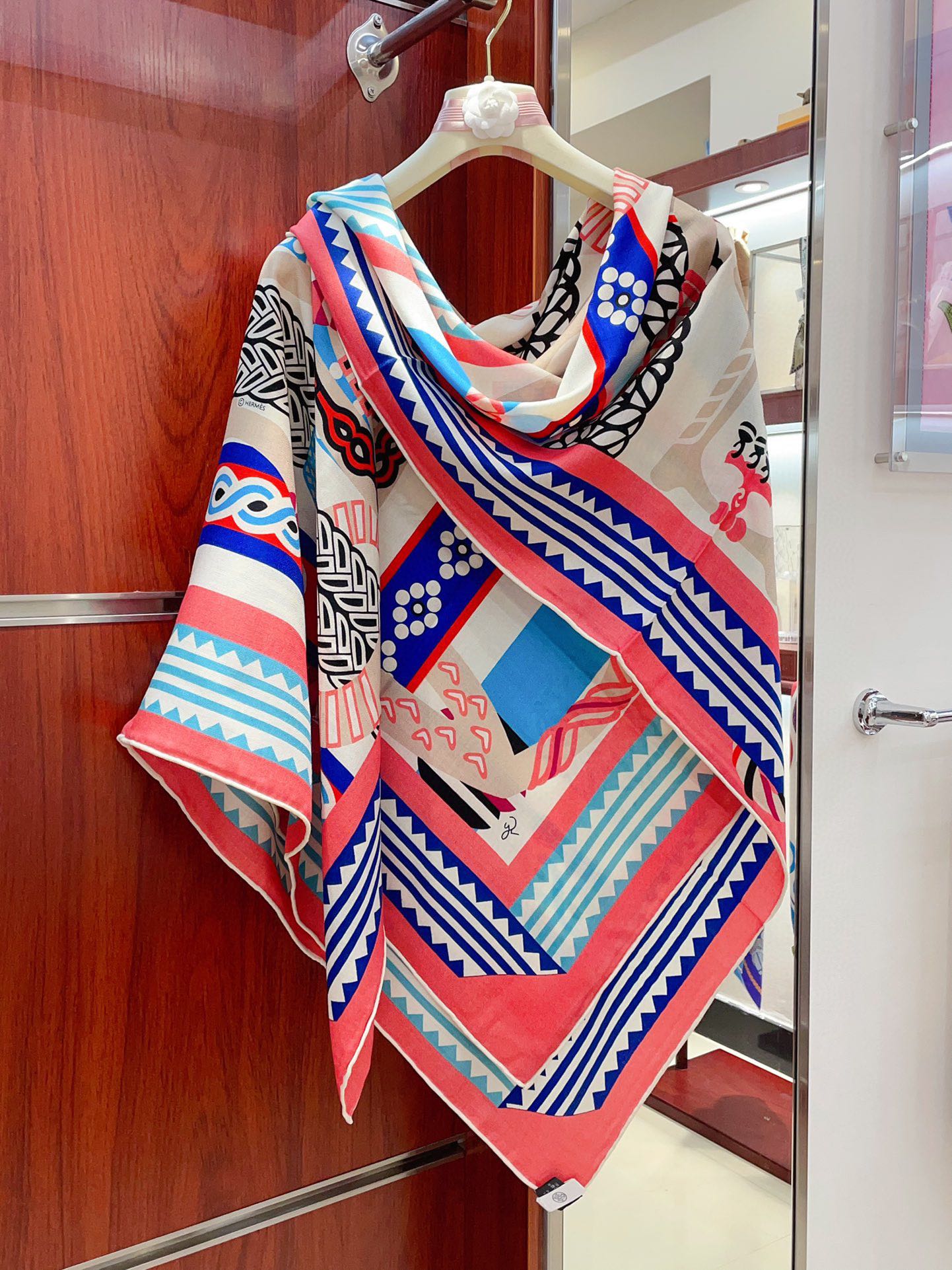 Fantaisie d'Etriers Shawl 135 CM Pink Colorful Cashmere And Silk 402082