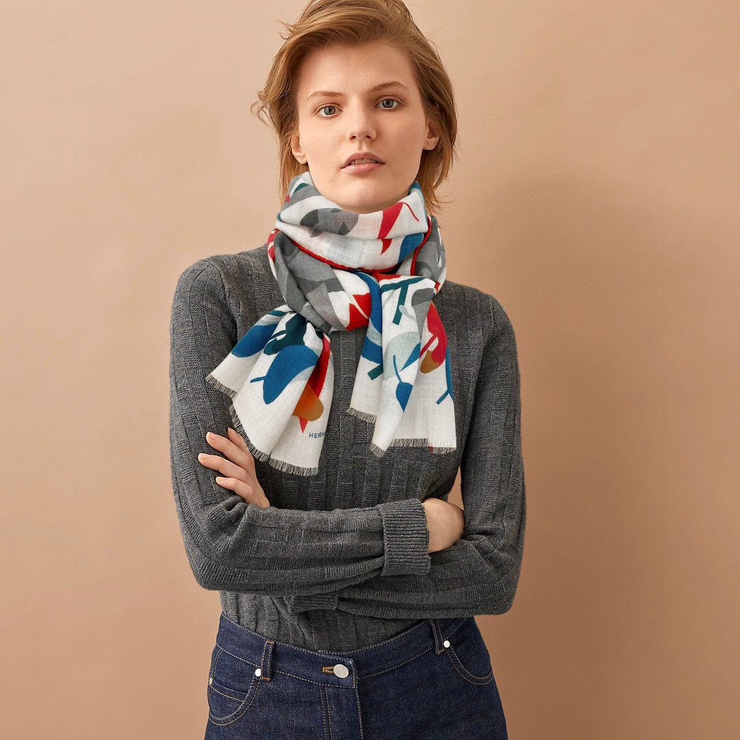 Scarf 180 CM Red Colorful Mashmere And Silk 403885