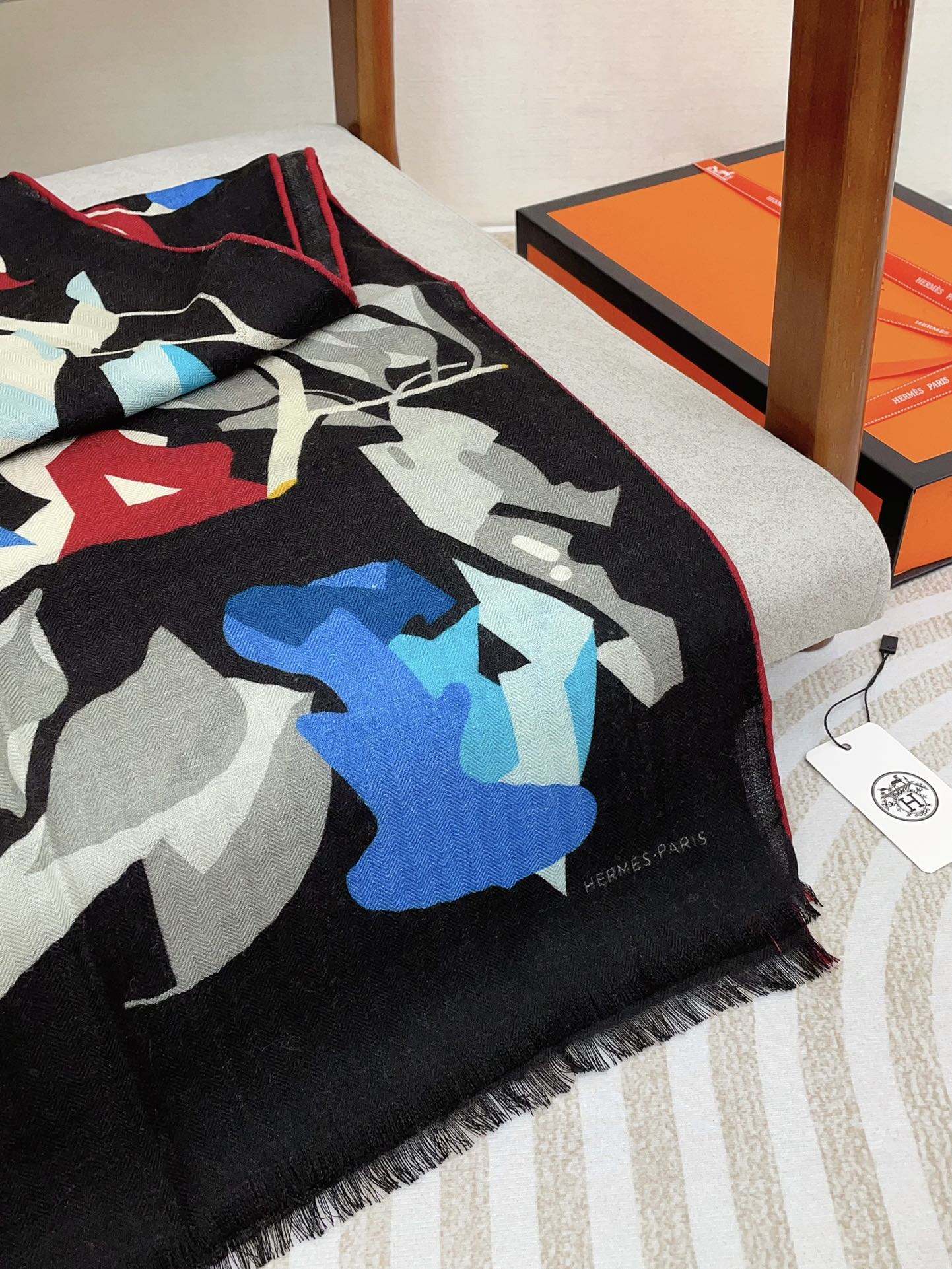 Scarf 180 CM Black Colorful Mashmere And Silk  403888