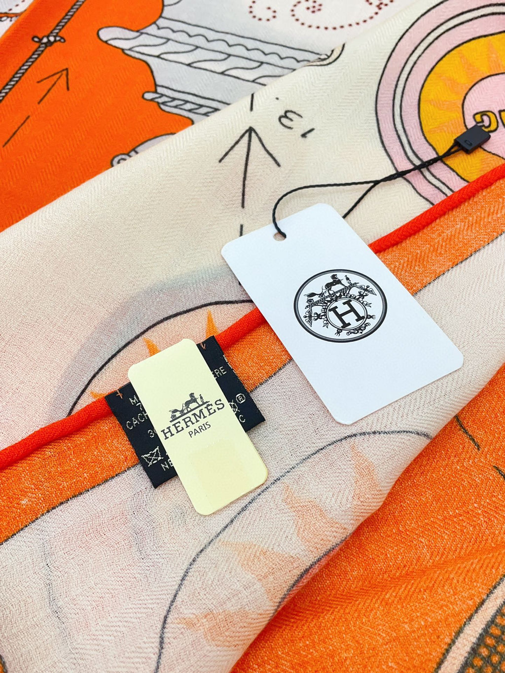 Tea For Two Scarf 140 CM Orange Colorful Cashmere And Silk 403890