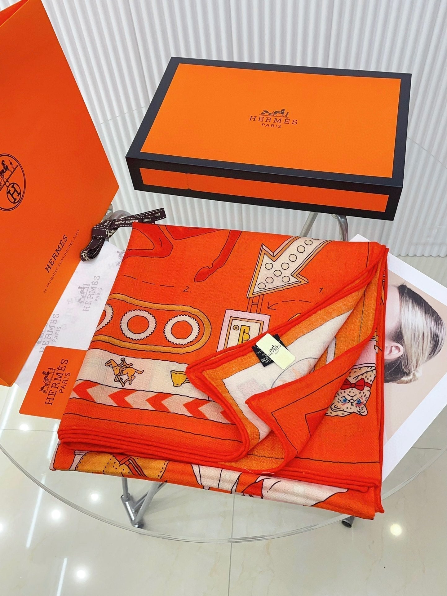 Tea For Two Scarf 140 CM Orange Colorful Cashmere And Silk 403890