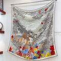 Retour A La Nature Shawl 140CM In Grey White Colorful Cashmere And Silk