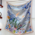 Square Scarf 140CM In Dakr Blue Colorful Cashmere And Silk