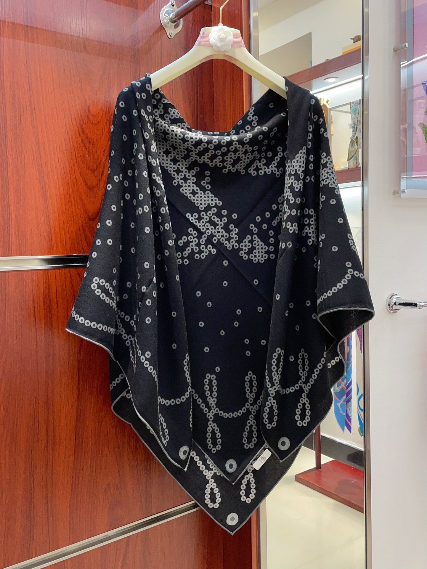 Cheval De Legende Scarf 140 CM Charcoal Blue Pattern Cashmere And Silk